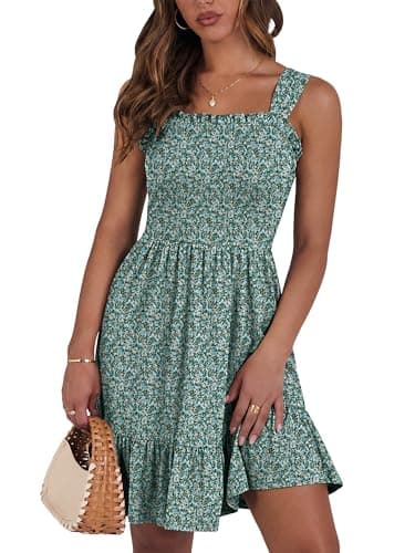 UEAL Womens Casual Summer Sun Dresses with Pockets Petite A Line Floral Sundress XX-Large Green Floral - Image 1