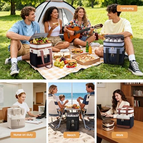 LOVEVOOK Insulated Lunch Bag Women Men,Expandable Double Deck Lunch Box for Women With Large Cup Holder,Leakproof Cooler Bag For Adult Lunch Tote Bag Work Picnic Beach with Adjustable Shoulder Strap - Thumbnail 6