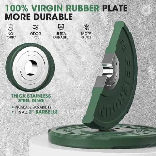 FEIERDUN 2" Color Olympic Bumper Plate Weight Plate 160LBS for Strength Training - 100% Virgin Rubber - Thumbnail 3