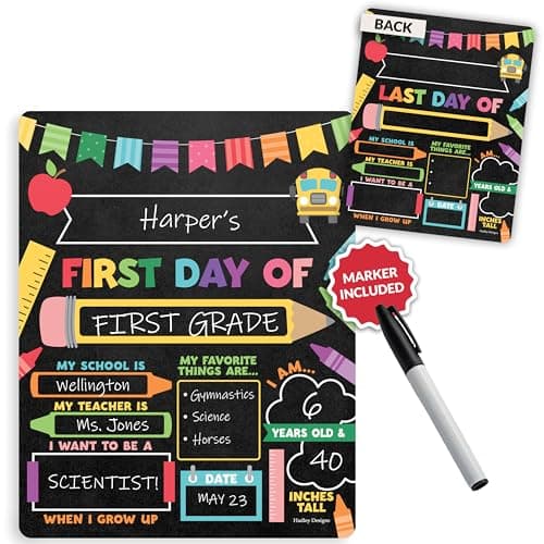 My First Day of School Sign with Markers -11x14 Back to School Signs First and Last Day, Kindergarten Chalkboard Signs, Pre K Sign Board, Preschool Board, Reusable Photo Prop for Kids