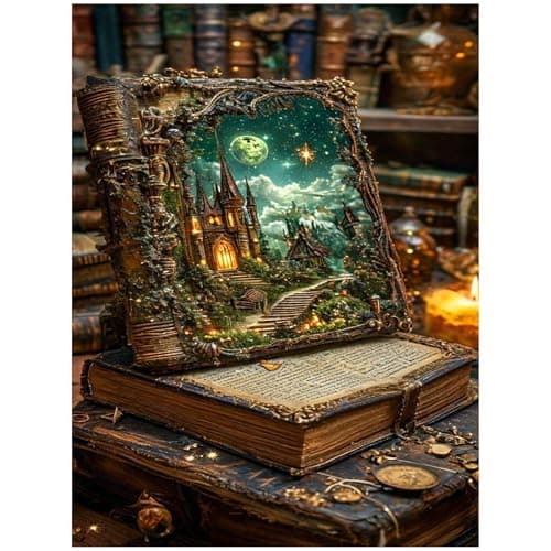 Lophomie Book Diamond Art Kits for Adults, 5D Magic Book Diamond Painting Kits for Adults Beginners, DIY Full Drill Round Gem Arts Crafts for Home Wall Decor 12x16 Inch