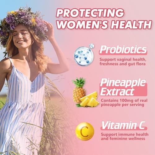 Skiseoy Pineapple Gummies for Women pH - Feminine Balance Gummies for Flora and Vaginal Health + Vitamin C for Immune Support, Probiotics Women's pH Balance Gummy Nutrition Vegan Friendly, 90 Counts - Thumbnail 2
