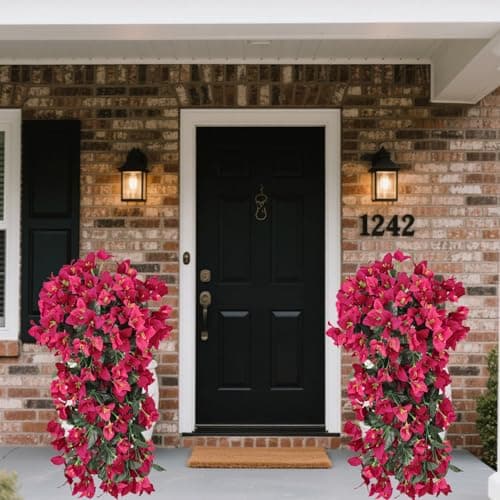 BSMYBO Bougainvillea Artificial Hanging Flowers Plants for Outdoors UV Resistant Faux Trailing Vine Outdoor Hanging Plants for Front Porch, Balcony, Patio, Outdoor Planter (Hot Pink-2PCS) - Thumbnail 5