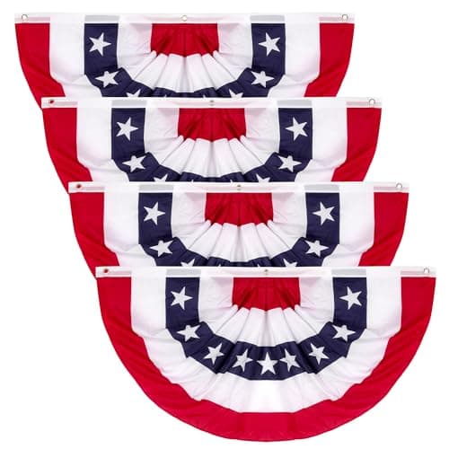 2 × 4 FT 4th of July Decorations, 4 PCS American Pleated Fan Flag, Patriotic Fourth of July Banner, Red White and Blue USA Flag Bunting for Memorial Day Independence Day 250th Anniversary Decor