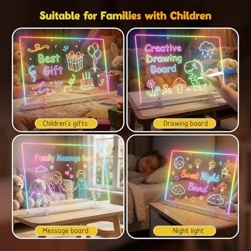 17'' Led Drawing Board for Kids - Flicker-Free LED Note Board, 10 Light Effects & 4 Light Intensities Drawing Tablet, Gifts for Girls Boys Aged 4-12, Doodle Glow Pad with Controller, 12 Markers - Thumbnail 2