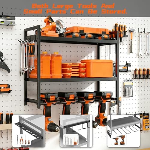 LylovolJovo Tool Organizer–drill rack-Wall Mounted–3-Tier–66 lb Capacity–Suitable for Cordless Tool Storage - Thumbnail 2