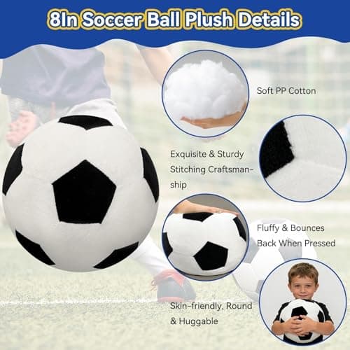 Soccer Pillow, Soccer Ball Plush Fluffy Soft Round Stuffed Soccer Ball Throw Pillows, 8" Orbicular Durable Soccer Pillow Plush Sports Gifts for Bedroom Decor - Thumbnail 2