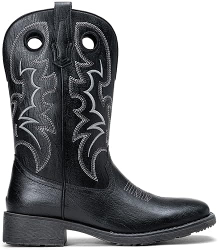 Jousen Cowboy Boots for Men, Retro Square Toe Western Boots with Embroidery, Durable Slip-Resistant Pull-On Boot with Holes (AMY8424-black-08) - Thumbnail 2