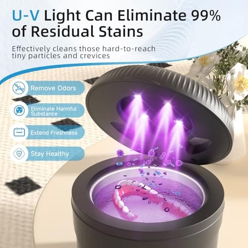 Ultrasonic Retainer Cleaner Machine, 45kHz Dental Cleaning Pod for Dentures, Jewelry, Toothbrush Heads, Mouth Guards, Aligners, Braces, 200ML Denture Cleaner 4 Modes & Digital Timer, Black - Thumbnail 2