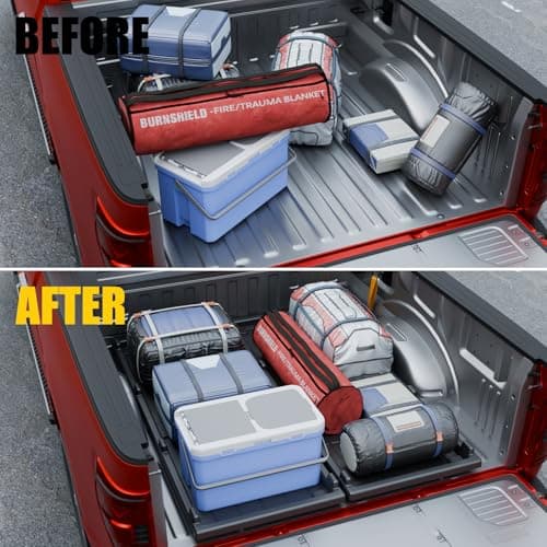 Maxzina Slide-Out Truck Bed Cargo Tray Compatible with Ford F150 Chevy Silverado GMC Sierra Dodge Ram Toyota Tundra HDPE Lightweight Sliding Organizer Trolley System Accessories (5.2FT+ Bed ONLY) - Thumbnail 2