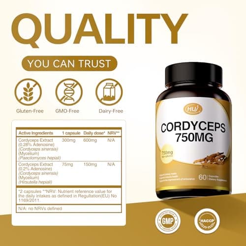 HUJ Cordyceps Mushroom Capsules - Cordyceps Supplement with Dual Mycelium - Kidney Health, Immune Health & Energy Support - 60 Capsules - Thumbnail 6