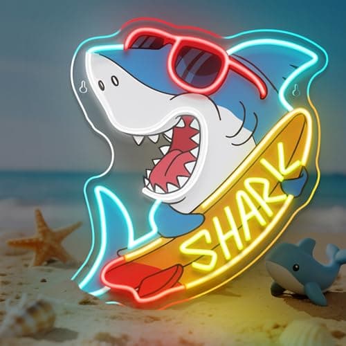 FAXFSIGN Shark Skateboard Neon Sign Edgy Sunglasses Shark LED Neon Signs for Wall Decor Man Cave & Game Room Oceanarium Led Light for Beach Bar&Shop Decor Unique Gift for Shark Lovers