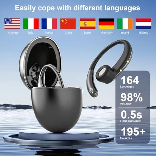AI Translation Earbuds Real Time, Translator Headphones 164 Languages & Accents, Audifonos Traductores Inglés Español, Bluetooth5.4Device for Travel Business Learning Compatible with iOS and Android ﻿ - Thumbnail 2