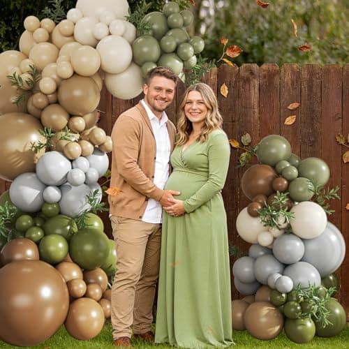 Brown Sage Green Balloon Arch Kit, 124Pcs Nude Blush Dusty Blue Sand White Olive Green for Safari Jungle Woodland Wedding Baby Shower Birthday Party Decorations - Thumbnail 5