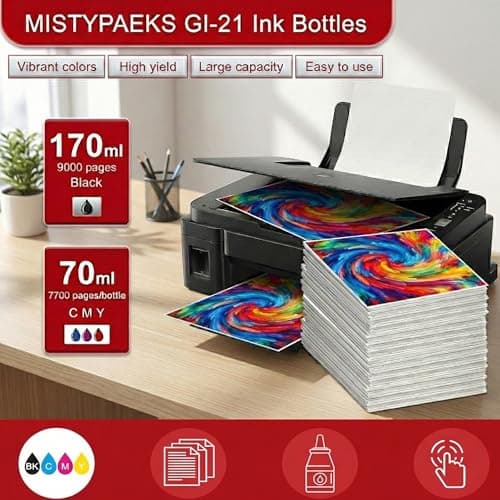 GI-21 G3270 Ink Bottles Replacment for Canon 21 GI-21 Ink Refill Bottles Set Compatible for Canon MegaTank G3260 G3270 G3290 G3272 G4280 G4270 G2270 G2260 G1220 G1230 Printer,4Pack - Thumbnail 3
