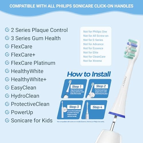 PERECT Sonicare Replacement Heads Compatible with Philips Sonicare, Toothbrush Heads for Click-On Handles, Fits C2 C3 G2 4100, Optimal Gum Care Soft Replacement Heads for Sensitive Teeth, 6 Pack - Thumbnail 3