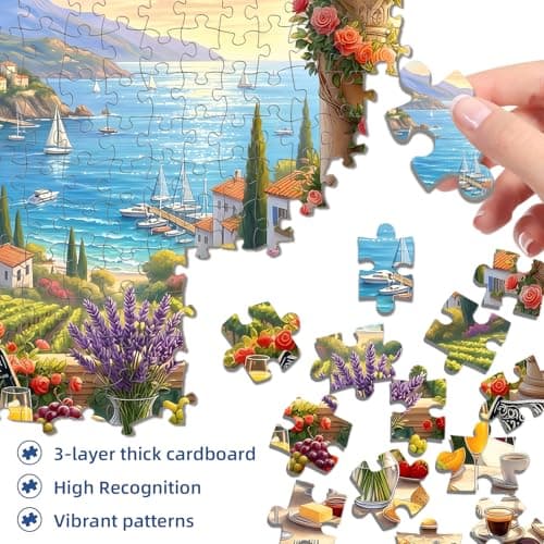 Mediterranean Morning Puzzles for Adults 1000 Pieces,Challenging Jigsaw Puzzles for Adults,Difficult Impossible Puzzle for Family Game Night,Recycled Paper Jigsaw Puzzle,Gifts for Boys Girls - Thumbnail 3