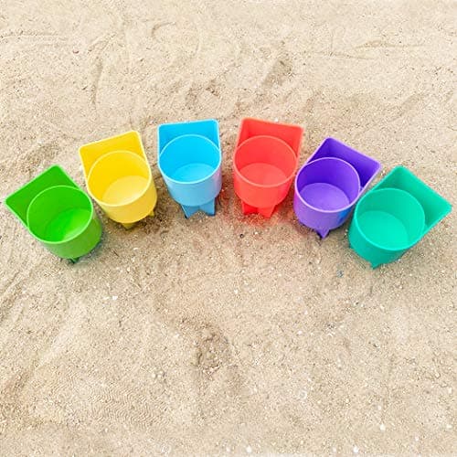 Home Queen Beach Cup Holder with Pocket, Multifunctional Sand Cup Holder for Beverage Phone Sunglass Key, Beach Accessory Drink Sand Coaster, Set of 6 (Blue, Teal, Purple, Green, Orange and Yellow) - Thumbnail 3