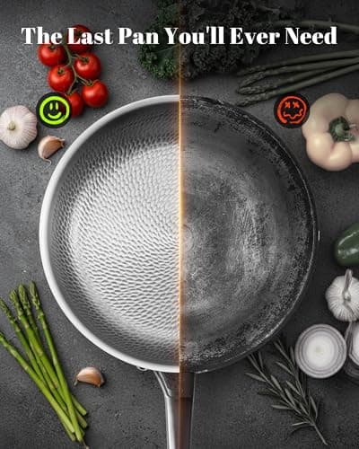 VEDNHOL Titanium Pan, 12 Inch Pure Titanium Hammered Pro frying pan with Lid, Non-Toxic Skillet for Cooking, PFAS/PFOA/PTFE Free Cookware, Dishwasher&Oven Safe, Kitchen Induction Compatible - Thumbnail 3