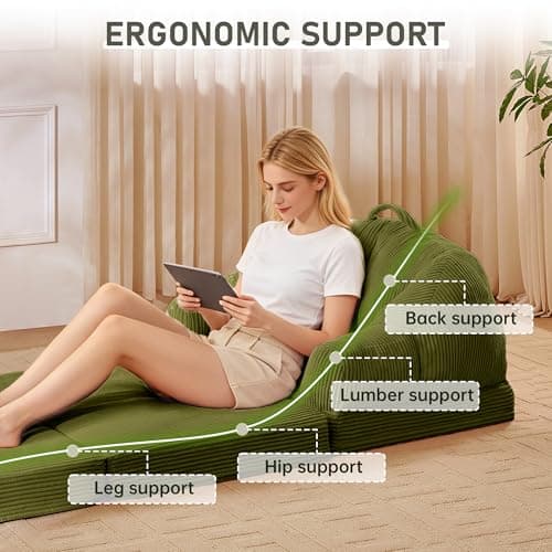 wanan Folding Sofa Bed, 3-in-1 Convertible Boneless Couch with Handle, Floor Lounger & Sleeper Chair for Adults, Comfy Folding Couch Single Sofa for Living Room Bedroom, Green - Thumbnail 6
