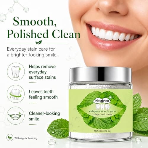 Collagen Tooth Powder for Gum with Hydroxyapatite Care & Enamel Support - Remineralizing Tooth Powder for Gum 2.12OZ Natural Oral Powder for Sensitivity, Travel-Friendly (Mint) - Thumbnail 5