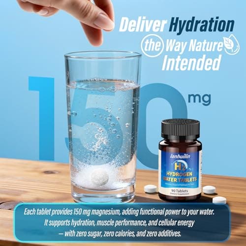 Hydrogen Water Tablets with 150MG Magnesium, 10 PPM H2 Hydrogen Tablets for Drinking Water, Rich in Antioxidants, Supports Cellular Health, Recovery, Immune & Brain Cognitive Function (90 Servings) - Thumbnail 2