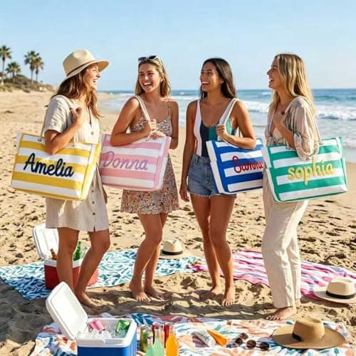 NYLGOXITK Personalized Embroidered Beach Bag, large waterproof crossbody bag with zipper designed for women, ideal gift for beach, pool and travel - Thumbnail 2