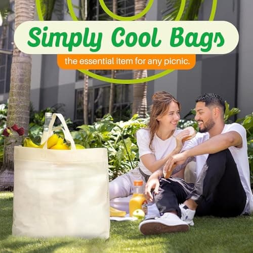 Simply Cool 50 Pack Reusable Eco-Friendly Grocery Shopping Bags 12.6"x6.3"x11.8" Durable, Recyclable, Washable, Foldable, Portable Tote Bags Bulk (50 Pack,Cream) - Thumbnail 6