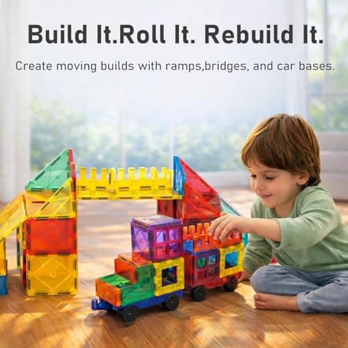 LATI 130-Piece Magnetic Tiles Building Toy Large Set for Kids,Magnetic Building Blocks Construction Set,Open-Ended Play STEM Educational Toy,Compatible with Other Brands,Gift for Boys & Girls Ages 3–8 - Thumbnail 3