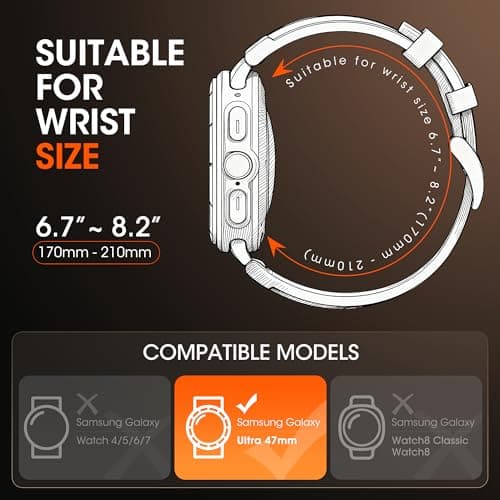 Leather Band Compatible with Samsung Galaxy Watch Ultra 47mm/Watch 8 7 6 5 4 FE 40mm 44mm/Watch 8 6 4 Classic/Watch 5 Pro, Premium Top Grain Leather Strap with Rugged Stainless Steel Connector for Samsung Watch Bands Men & Women - Thumbnail 3