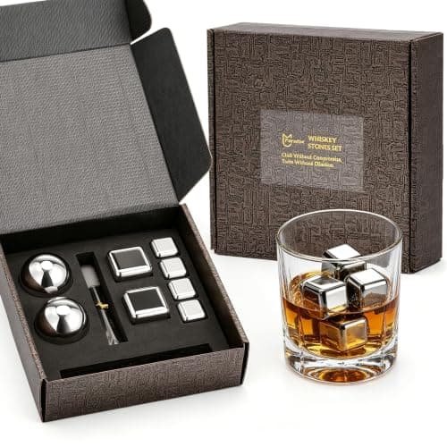 Farafox Whiskey Stones Set 40mm/5mm Ice Cubes and 55mm Ice Balls