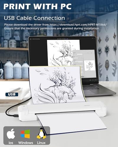 HPRT Portable Printer Wireless Bluetooth Connection MT866 Thermal Inkless Mobile Support 8.5'' X 11'' US Letter and Tattoo Stencil, Compatible with iOS/Android/PC, Includes 10pcs Transfer Paper - Thumbnail 6