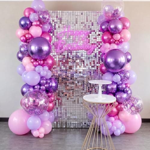 60Pcs Purple and Pink Balloons, 12Inch Metallic Pastel Purple Rose Pink Confetti Balloons for Baby Shower Bridal Shower Wedding Birthday Party Decorations - Thumbnail 5
