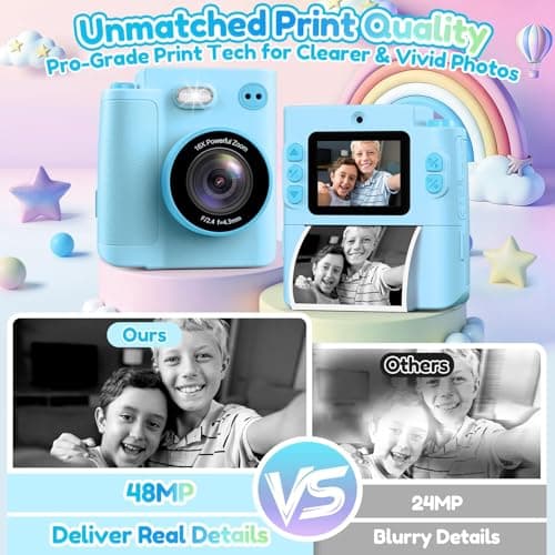 Camera for Kids Instant Print: Toys for Boys Girls Digital Camera That Prints Photos Dual Lens Birthday Gift for Kids Teen Boy Ages 3 4 5 6 7 8 9 10 11 12 Xmas Valentines Gifts Blue - Thumbnail 4