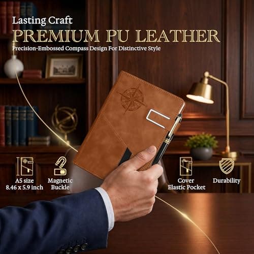 Lined Notebook Journal for Men Women, College Ruled Notebook, Hardcover Leather Journal with Pen & Gift Box, 256 Pages Thick Daily Diary, Professional Notebooks for Work, School, Business, Writing, A5 - Thumbnail 4