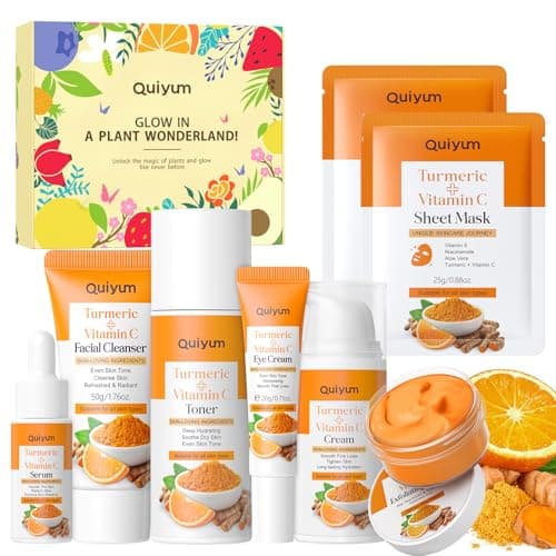 QUIYUM Skin Care Set, Turmeric Vitamin C Skincare 7PCS - Facial Skin Care Routine Kit for Women, Dark Spot Remover for Face, Reduce Acne, Oil Control, Deep Clean, Birthday Mother's Day Gifts Sets - Image 1