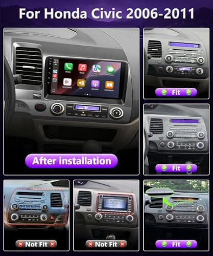 XGU 4G+64G Car Stereo for Honda Civic 2006 to 2011 Radio Apple CarPlay Android Auto, 9IN IPS Touch Screen for Civic Car Play Player BT, 5G WiFi, GPS Navi, AUX, FM RDS, DSP HiFi, Camera, Support Airbag - Thumbnail 2