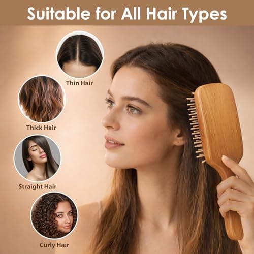 Wooden Bristle Hair Brush for Women & Men, Smoothing Hair Brush for Scalp Massage & Detangling, Wooden Brush that Reduces Static & Breakage for Thin, Thick, Fine, Curly Hair - Thumbnail 4