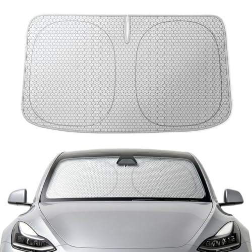 WOLFBOX Foldable Car Windshield Sun Shade Tesla Model Y/Model 3, Maximum UV & Heat Shield Front Window Sunshade Visor Protector for Model Y Juniper/Model 3 Highlands (Graphene 56.3''x37'')
