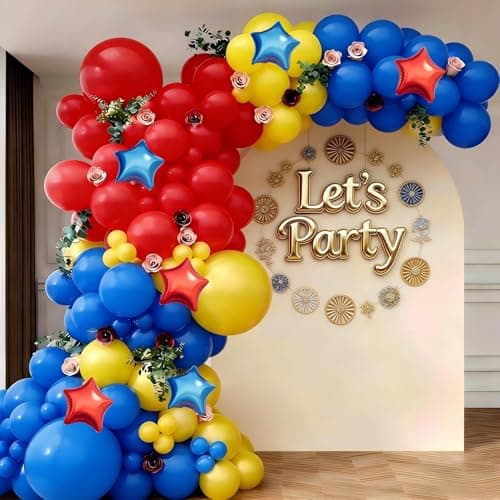 Carnival Circus Balloon Garland Arch Kit, 160Pcs Red Yellow Blue Latex Balloons with Star Foil Balloons for Birthday Party Wedding Baby Shower Bridal Shower Decorations - Image 1