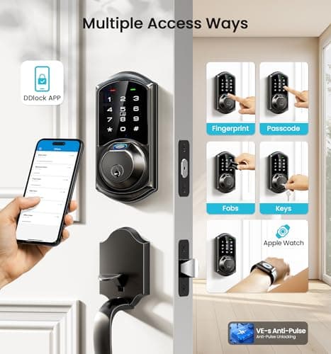 Veise VE07 Fingerprint Smart Door Lock, 7-in-1 Keyless Entry Deadbolt with App Control, Electronic Digital Touchscreen Keypad, Biometric Smart Locks for Front Door, Auto Lock, Matte Black - Thumbnail 2