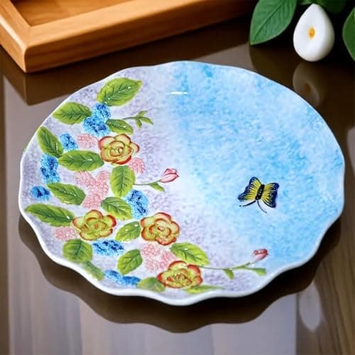 Handpainted Ceramic Dinner Plates, 9.84 Inch Ceramic Kitchen Plates, with Lifelike Floral & Butterfly Pattern, Microwave & Dishwasher Safe, Suitable for Serving Steak, Salad, Dessert, Fruits, Dessert - Thumbnail 4