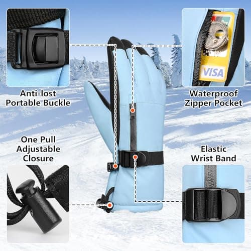 Odtmger Snow Gloves,Touchscreen Ski Mittens,Warm Cold Weather Ski Gloves for Parent Boys Girls - Thumbnail 4
