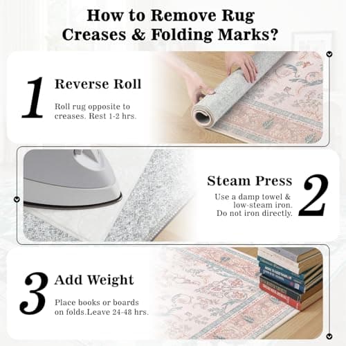 DCX Area Rug 4x6 Botanical Floral Washable Rugs in Pink and Blue Soft Non Slip Low Pile Stain Resistant Carpet for High-Traffic Areas Bedroom Kitchen Entryway - Thumbnail 5