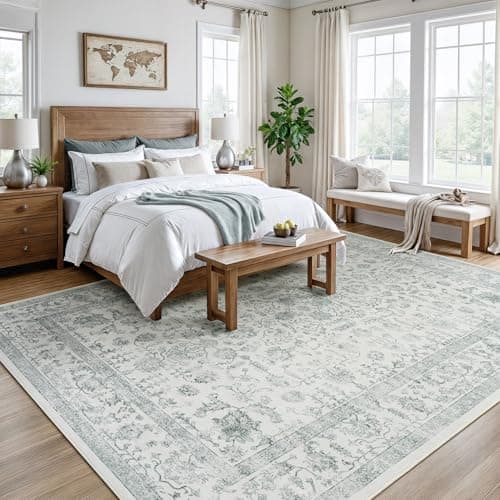 RUGVIGO Floral 8x10 Area Rugs for Living Room, Grey Vintage Washable Rug Distressed, Large Non-Slip Stain Resistant Aesthetic Carpet for Bedroom Nursery Home Office Dining Room - Thumbnail 6
