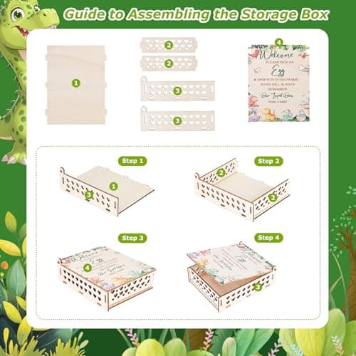 HANDSOME MONKEY KING Dinosaur Baby Shower Guest Book Alternatives, Baby Shower Decorations with Photo Frame and Wooden Dinosaur Egg Slices, Guest Sign in GuestBook for Gender Reveal Decorations - Thumbnail 6