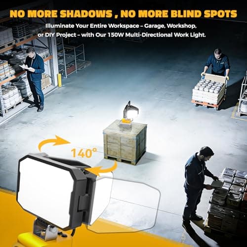 LED Work Light Compatible with DeWalt 20V Battery, 150W 15000LM Flood Light, 6500K Daylight 3-Head Adjustable, USB Type-C&2 Brightness Modes Portable Flashlight Job Site Light (Tool Only) - Thumbnail 4