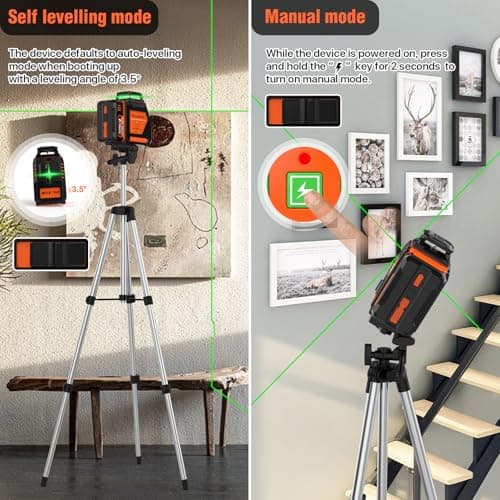 360° Laser Level with Tripod, LP LEIPOR Self Leveling Laser Level with Pulse Mode, 3 Brightness Levels Rechargeable Li-ion Battery Green Line Laser Leveler Tool for DIY Indoor Project - Thumbnail 3
