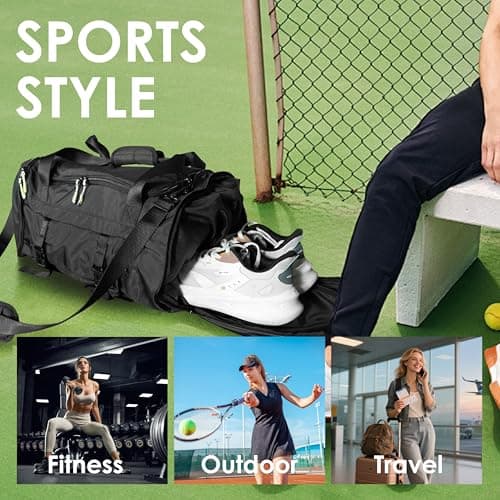 MOYSOON Small Gym Bag for Men & Women - Duffle Bag with Shoe Compartment, Multiple Pockets, Wet/Dry Compartment | Perfect for Travel, Fitness, Workout, Sports (Black) - Thumbnail 2