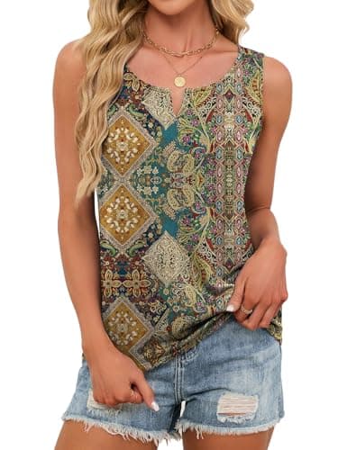 JUSTFASHIONNOW Sleeveless Tank Tops for Women V Neck Tshirts Cute Summer Tops Dressy Casual Blouses Trendy Resort Wear(Yellow, X-Large) - Thumbnail 4